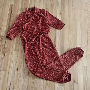 Red Printed Jumpsuit - Women's Relaxed Fit